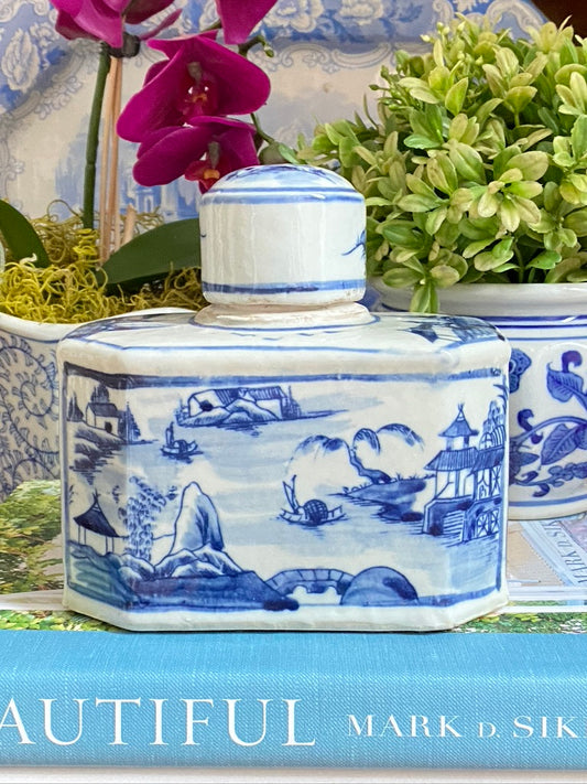 Adorable Porcelain Landscape Lidded Caddy