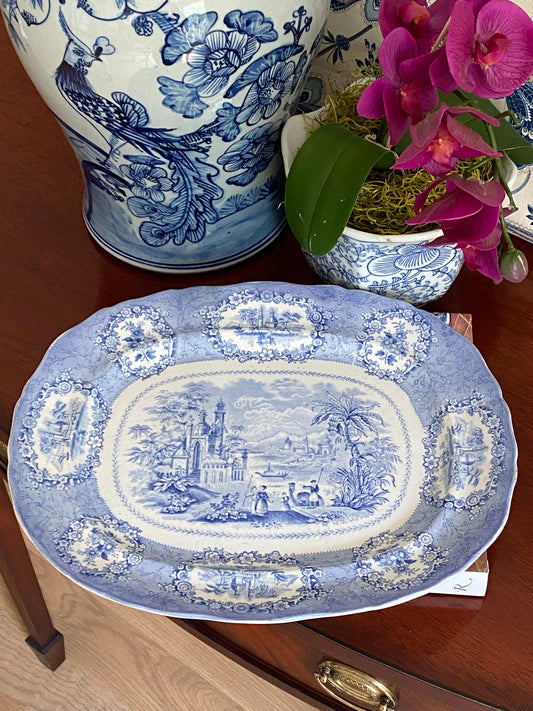 Antique Blue Transferware Staffordshire William Rigdways "ORIENTAL" Platter