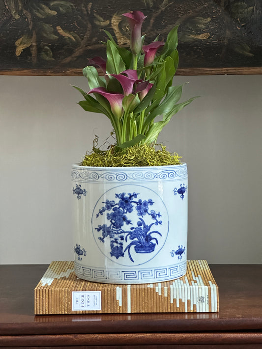 Blue and White Porcelain Floral Jardiniere